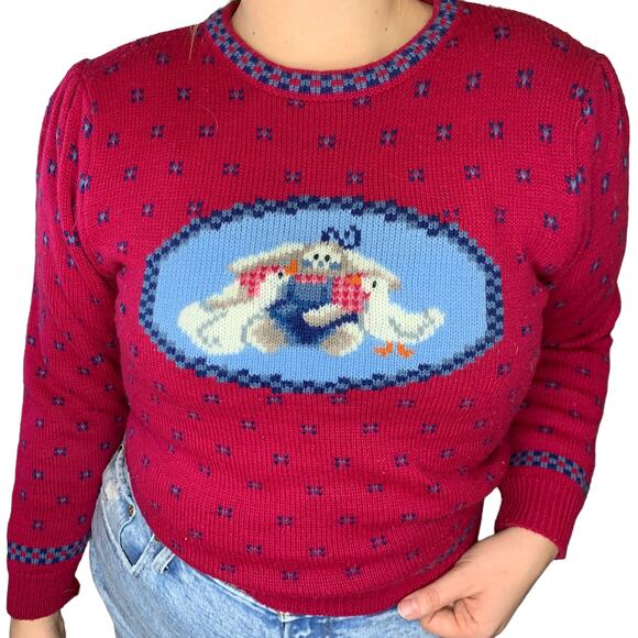 Vintage Goose Northern Isles Pink Crewneck Sweater Small Duck Bunny - Picture 1 of 7